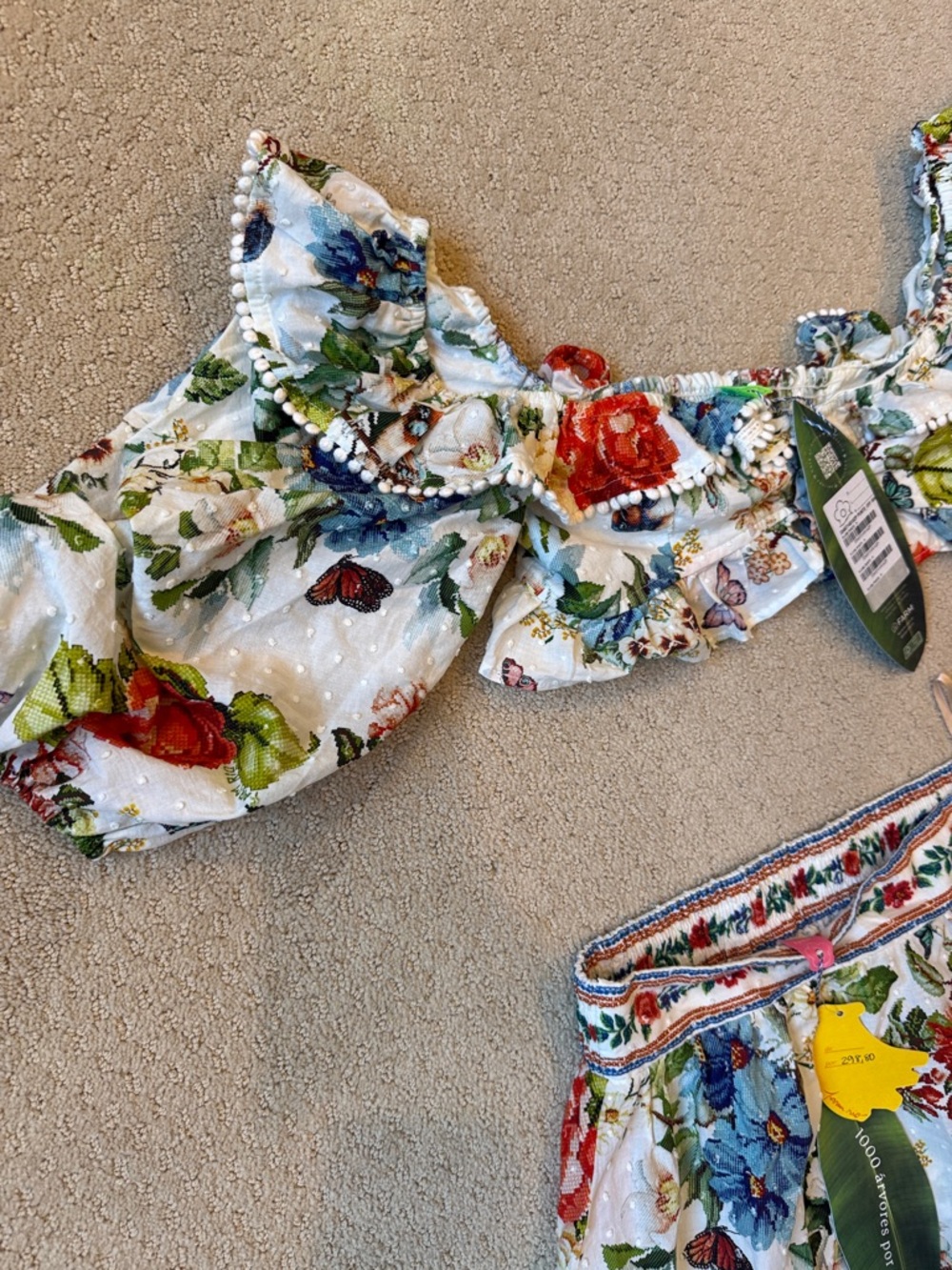 FARM Rio Floral Tiered 2 piece Maxi skirt and top in Pink, Green, White, Blue - Picture 3 of 6